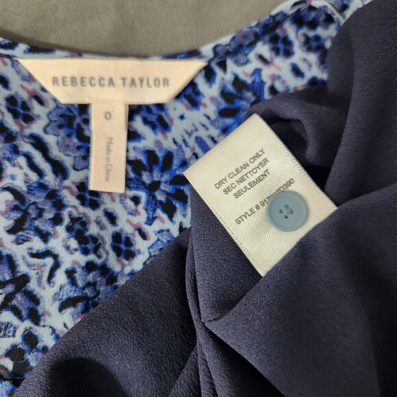 Rebecca Taylor Dress Women's 0 Silk V Neck Long Sleeve Mini Blue Floral Pockets - Picture 14 of 15